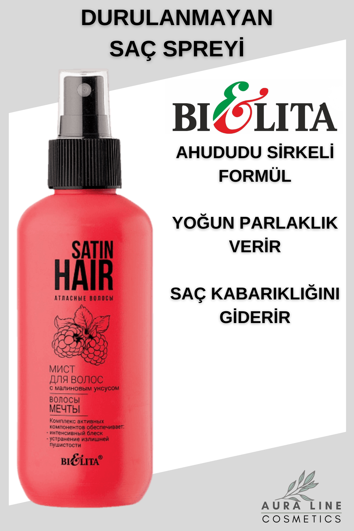 Satin Hair Ahududu Sirkeli Saç Spreyi Dream Hair (190 ml) | Auraline Cosmetics