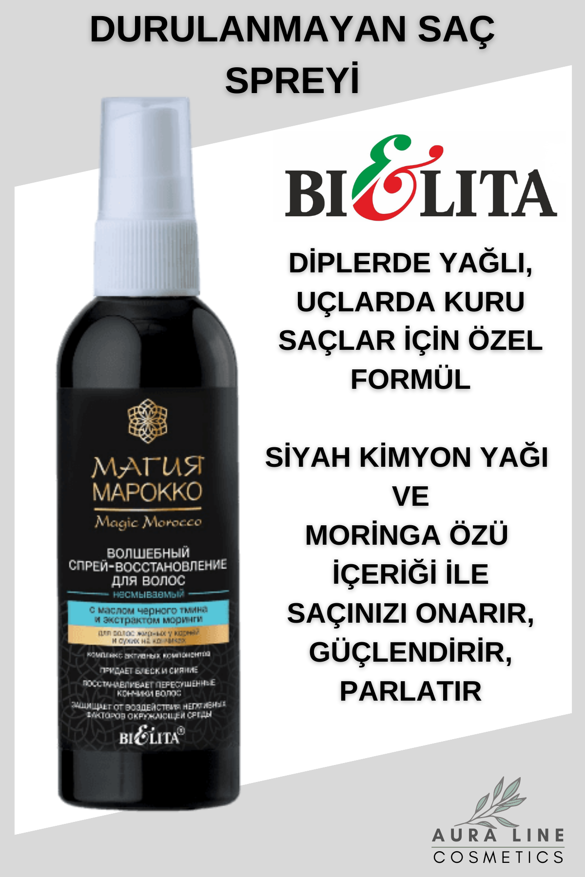 Magic Marocco Siyah Kimyon Yağı Ve Moringa Özü İçeren Durulanmayan Saç Spreyi | Auraline Cosmetics